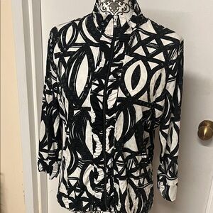 erin london Black and White Geometric Zip-Up Jacket